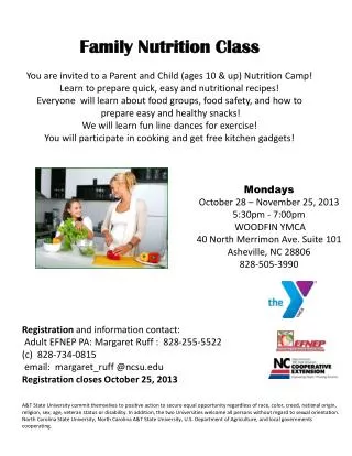 Family Nutrition Class You are invited to a Parent and Child (ages 10 &amp; up) Nutrition Camp!