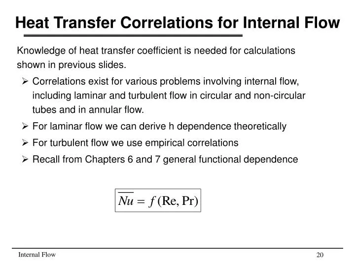 heat transfer correlations for internal flow