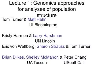 Lecture 1: Genomics approaches for analyses of population structure