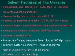 Salient Features of the Universe