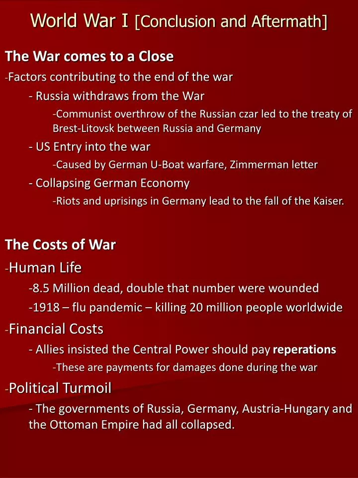 world war i conclusion and aftermath