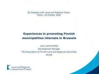 EU Dialogue with Local and Regional Actors Tallinn, 20 October 2006