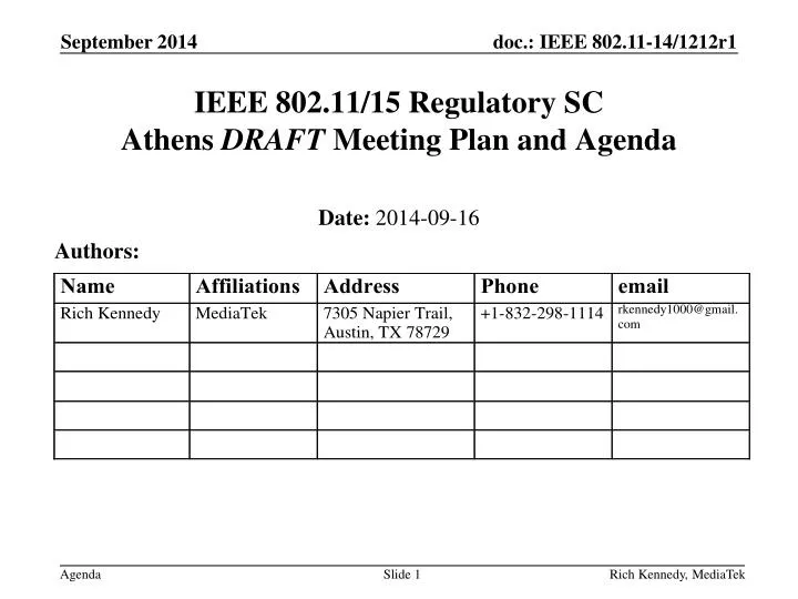 ieee 802 11 15 regulatory sc athens draft meeting plan and agenda
