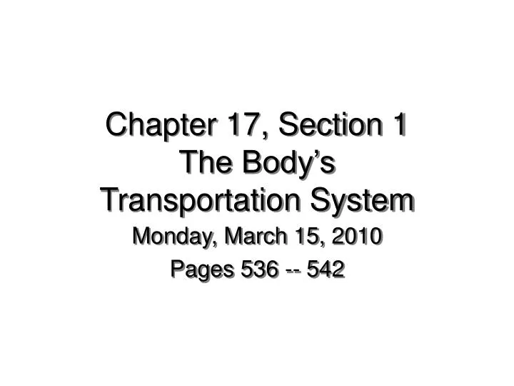 chapter 17 section 1 the body s transportation system