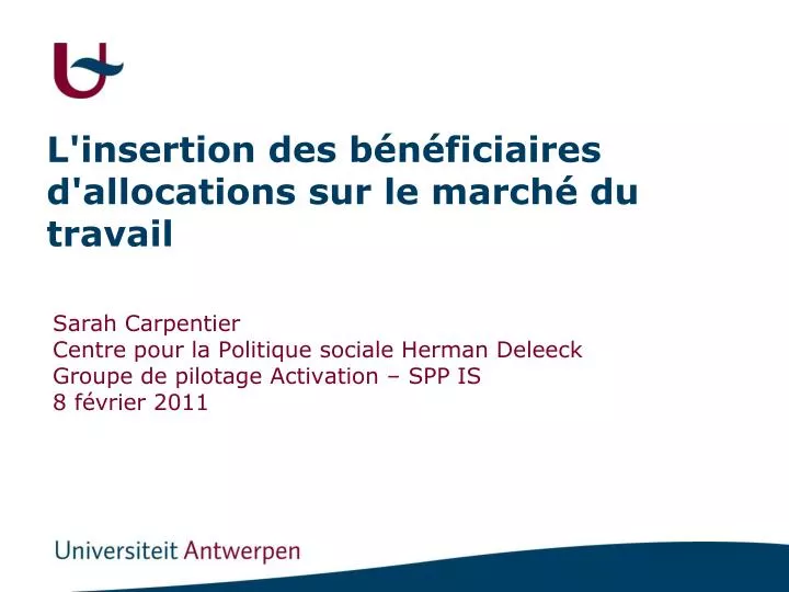 PPT - L'insertion Des Bénéficiaires D'allocations Sur Le Marché Du ...