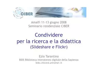 Amalfi 11-13 giugno 2008 Seminario residenziale CIBER Condividere per la ricerca e la didattica