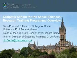 Graduate School for the Social Sciences Research Training Programme Overview