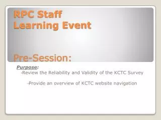 RPC Staff Learning Event Pre-Session: