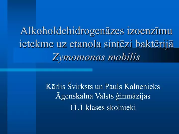 alkoholdehidrogen zes izoenz mu ietekme uz etanola sint zi bakt rij zymomonas mobilis