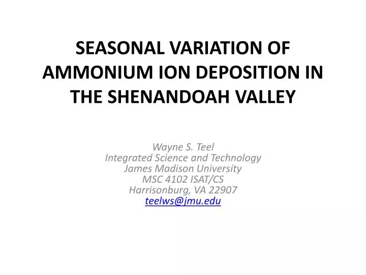 seasonal variation of ammonium ion deposition in the shenandoah valley