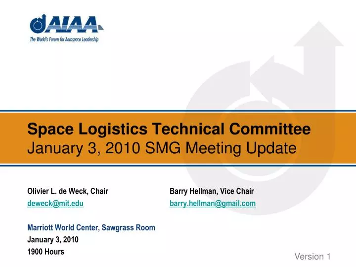 space logistics technical committee january 3 2010 smg meeting update