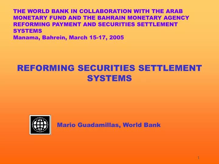 reforming securities settlement systems mario guadamillas world bank