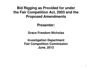 Part I Bid Rigging under the Fair Competition Act, 2003