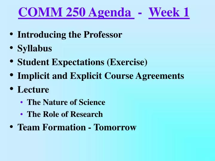 comm 250 agenda week 1
