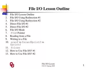 File I/O Lesson Outline