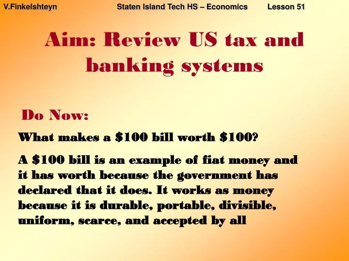 aim review us tax and banking systems