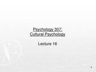 Psychology 307: Cultural Psychology Lecture 16