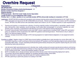 Organization: 			# Requested: HQ AFFSA/XAO 			 1