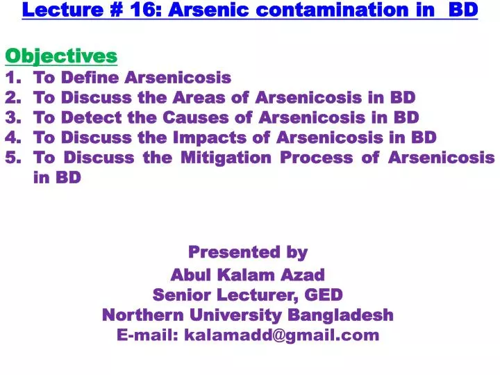 lecture 16 arsenic contamination in bd