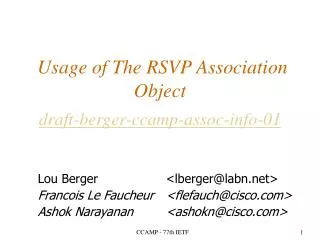 Usage of The RSVP Association Object draft-berger-ccamp-assoc-info-01