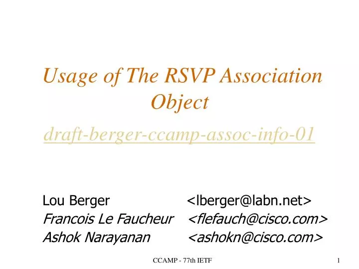usage of the rsvp association object draft berger ccamp assoc info 01