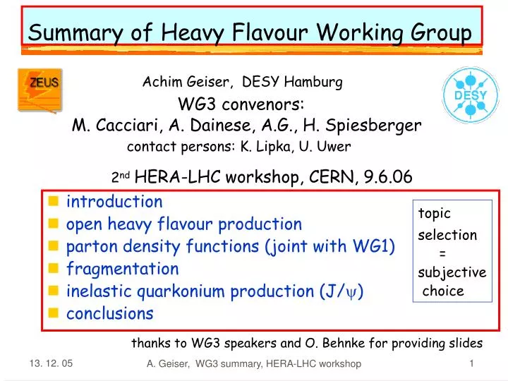 summary of heavy flavour working group