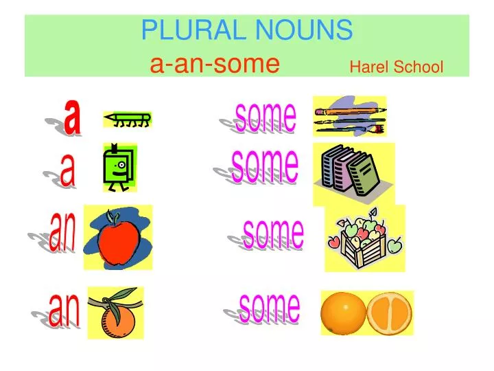 plural nouns a an some harel school