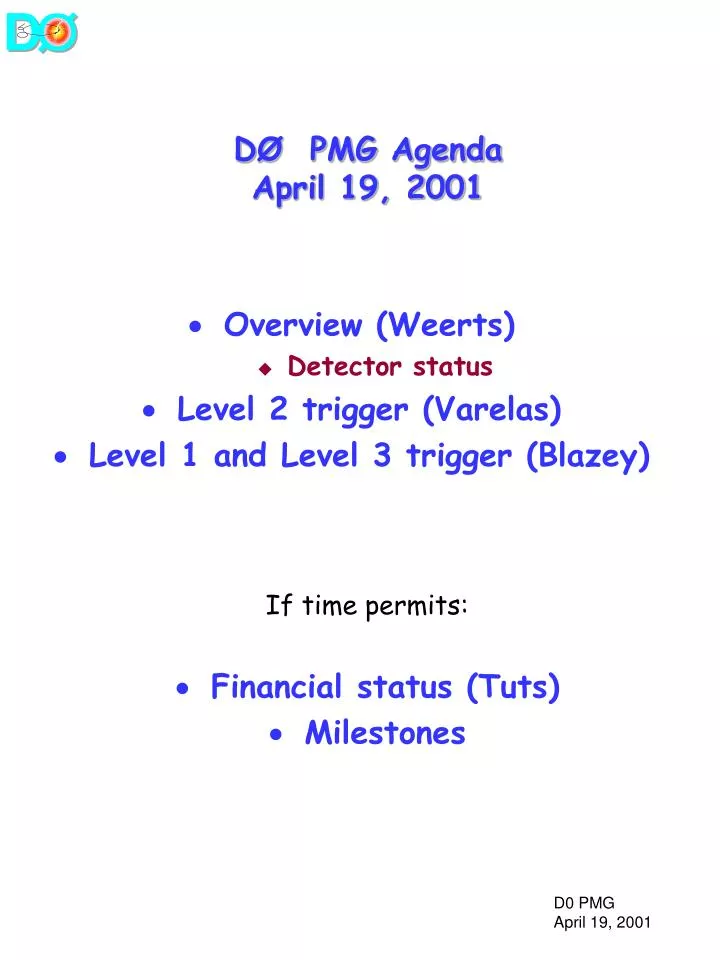 d pmg agenda april 19 2001