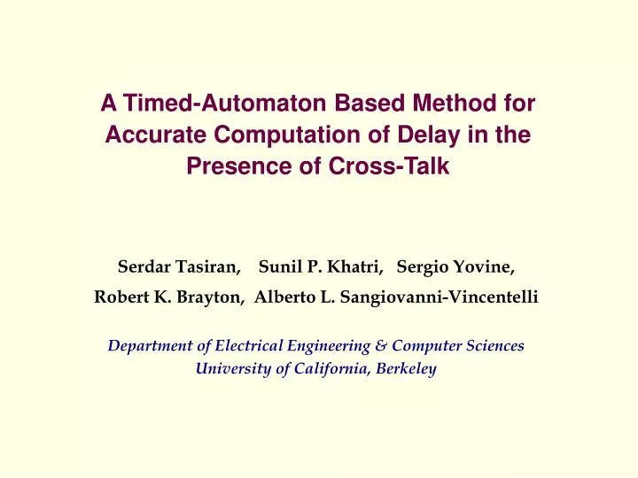 a timed automaton based method for accurate computation of delay in the presence of cross talk