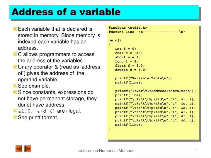 address of a variable