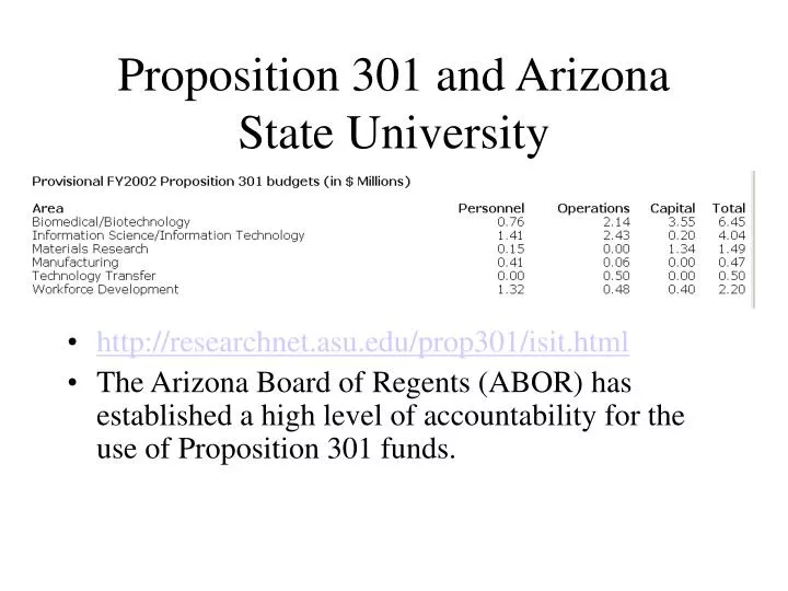 proposition 301 and arizona state university