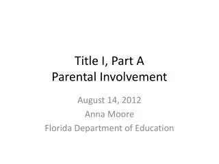 Title I, Part A Parental Involvement