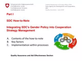 Part I SDC How-to-Note Integrating SDC's Gender Policy into Cooperation Strategy Management