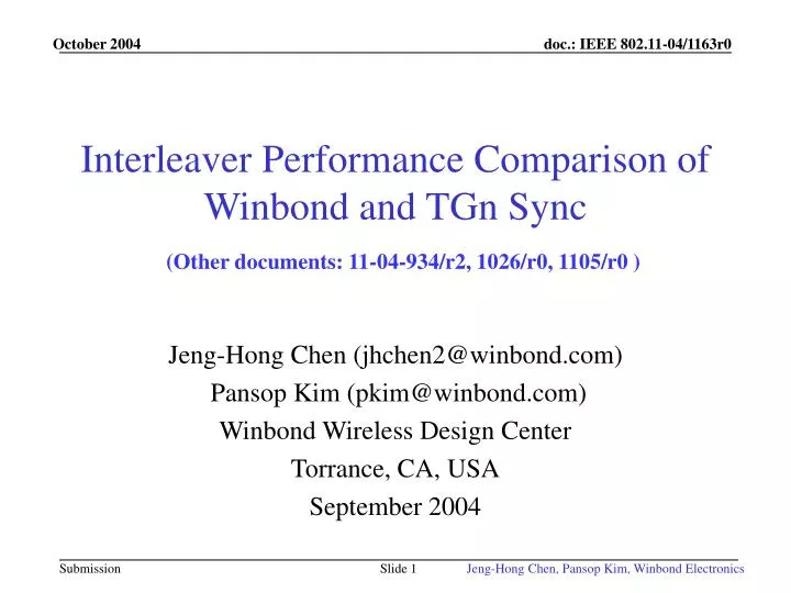 interleaver performance comparison of winbond and tgn sync