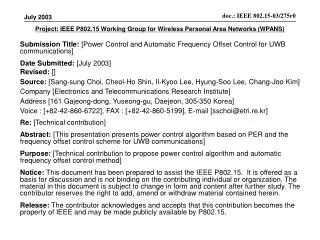 Project: IEEE P802.15 Working Group for Wireless Personal Area Networks (WPANS)