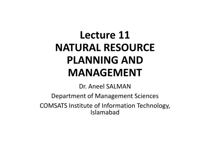 lecture 11 natural resource planning and management