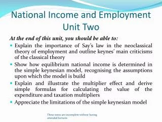 National Income and Employment Unit Two