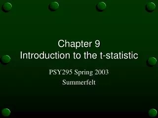 Chapter 9 Introduction to the t-statistic