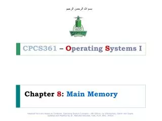 Chapter 8 : Main Memory