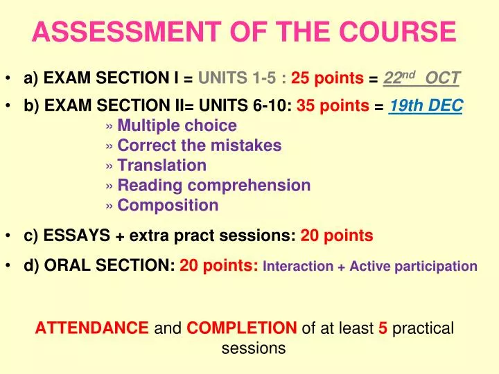 assessment of the course