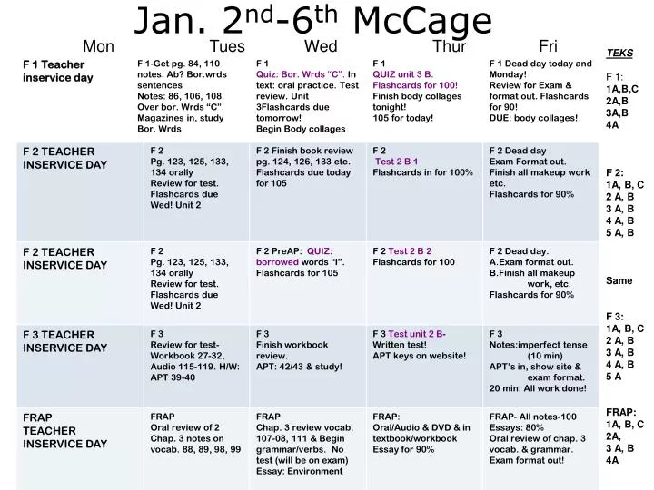 jan 2 nd 6 th mccage