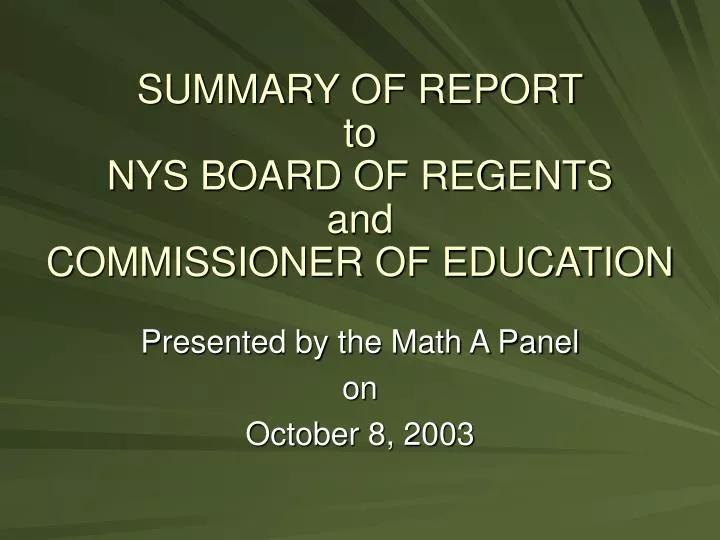 summary of report to nys board of regents and commissioner of education