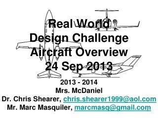 Real World Design Challenge Aircraft Overview 24 Sep 2013