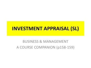 INVESTMENT APPRAISAL (SL)