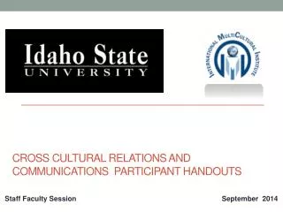 Cross Cultural Relations and Communications Participant Handouts