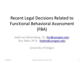 Recent Legal Decisions Related to Functional Behavioral Assessment (FBA)