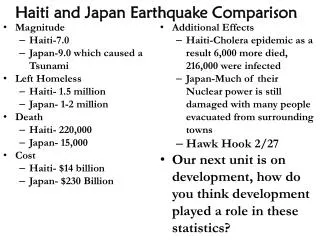 Haiti and Japan Earthquake Comparison