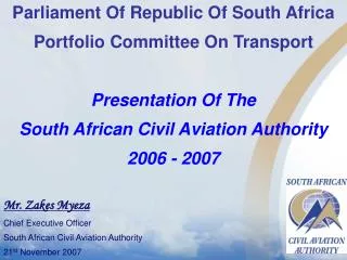 Parliament Of Republic Of South Africa Portfolio Committee On Transport Presentation Of The