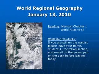 World Regional Geography January 13, 2010