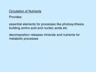 Circulation of Nutrients Provides: